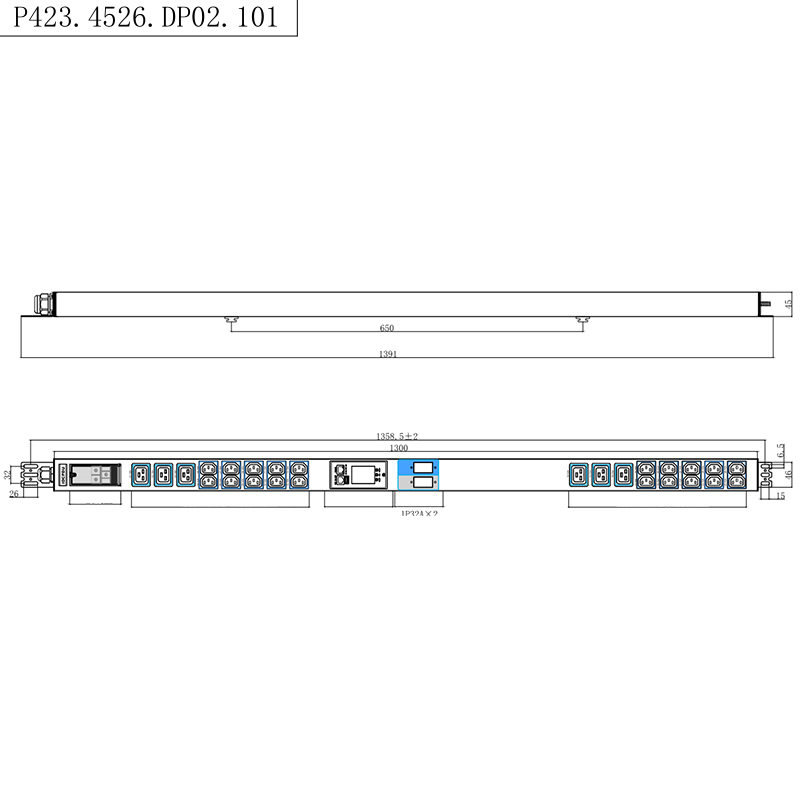 TCP/IP Intelligent Rack PDU 26 uttag IEC C13 /C19 1,5U vätskemagnetisk kretsbrytare Vertikal