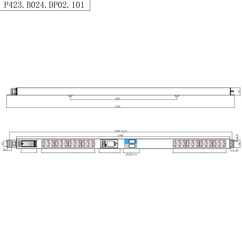 Brasilien uttag 24 uttag 1,5U flytande magnetisk kretsbrytare Vertikal TCP/IP smart Rack PDU