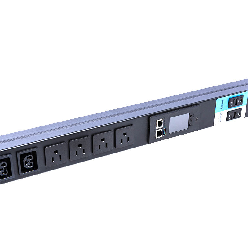 16 uttag IEC C13 C19 & US Sockets 1,5U vätskemagnetisk kretsbrytare Vertikal TCP/IP smart Rack PDU