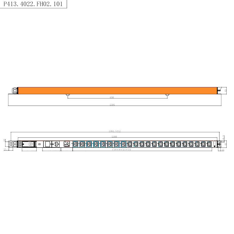 22 uttag IEC C13 IEC C19 1,5U överspänningsskydd PDU Vertikal Installation Hot Swappable RS485 mätt utrustad Rack PDU