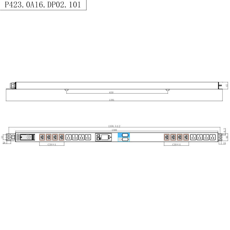 16 uttag IEC C13 C19 & US Sockets 1,5U vätskemagnetisk kretsbrytare Vertikal TCP/IP smart Rack PDU