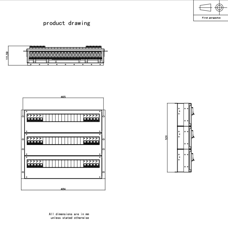 9U Breaker Horisontell Rack Pdu Grå