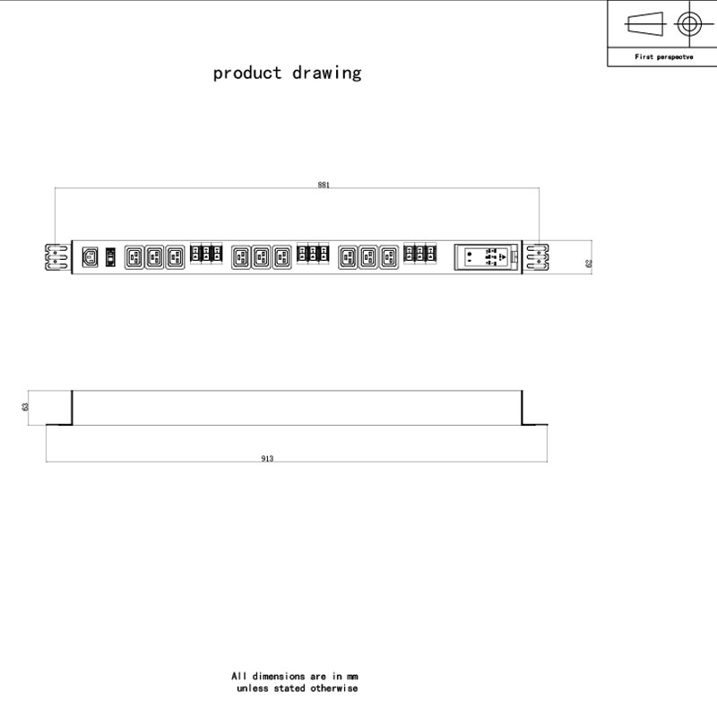 3-fas 10-uttag C13 C19 Vertikal Breaker Överbelastningsskydd Switched Rack Pdu